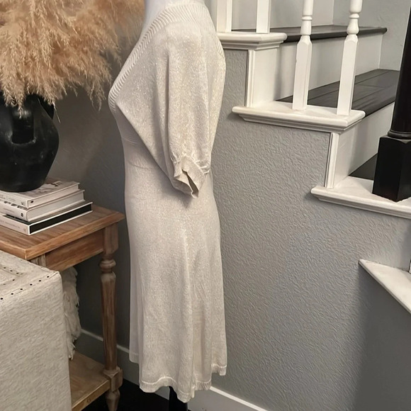 EXPRESS Ivory Shimmer Sweater Puff Sleeve Dress Size Small - Picture 5 of 7